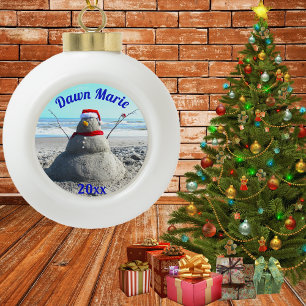 Boule En Céramique Père Noël de plage personnalisée "Snowman"