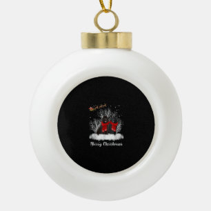 Boule En Céramique Père Noël Newfoundland Couple Joyeux cadeau de chi