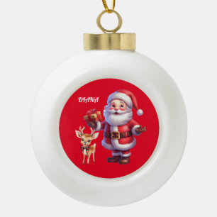 BOULE EN CÉRAMIQUE PÈRE NOËL & REINDEER SNOWFLAKE ORNAMENT