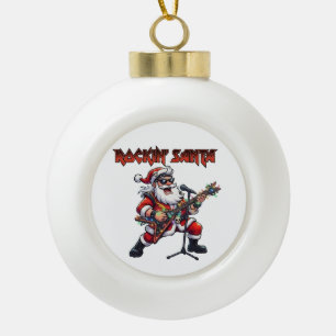 Boule En Céramique Père Noël rockeur à la guitare de Noël