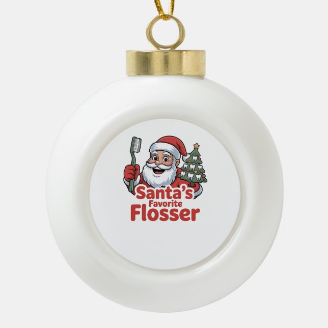 Boule En Céramique Père Noël’s Favori Flosser Christmas Dental Dentis (Devant)