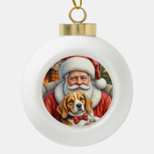 Boule En Céramique Père Noël tenant l'art de Noël Beagle