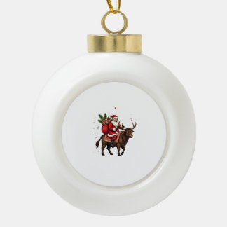 Boule En Céramique Père Noël vintage chevauchant une vache des Highla