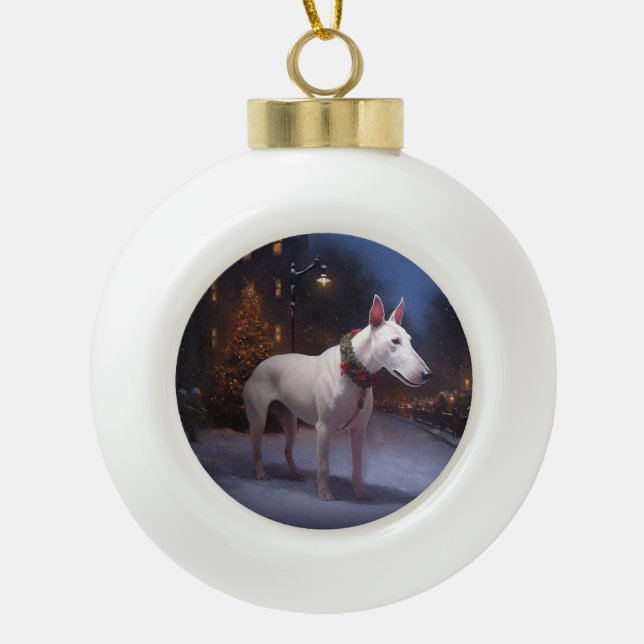 Boule En Céramique Période de fêtes de Noël du Bull Terrier (Devant)