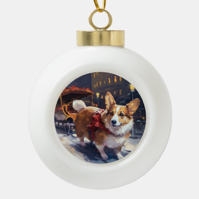 Boule En Céramique Période festive de Noël Corgi (Devant)