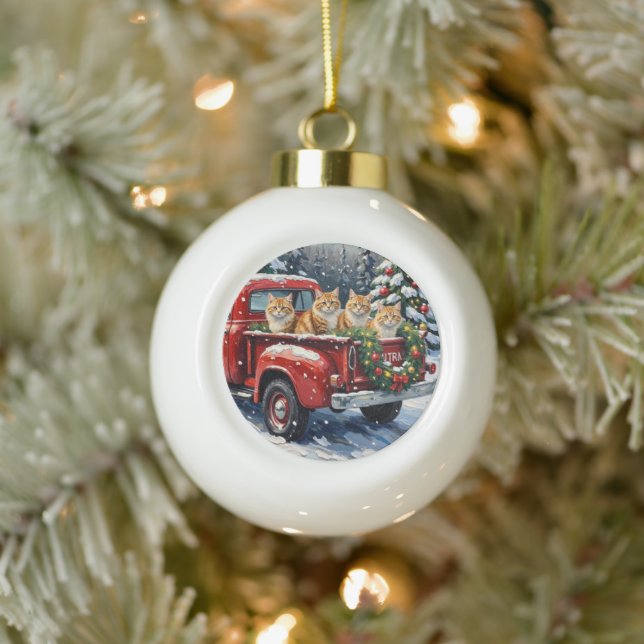 Boule En Céramique Persian Cat Christmas Red Truck Holiday (Arbre)