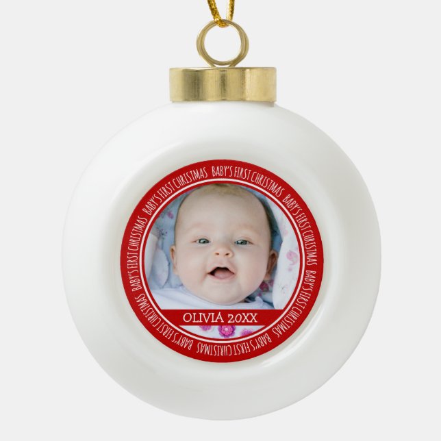 Boule En Céramique Personnalisé Nom Baby's 1st Christmas Ornament Rou (Devant)