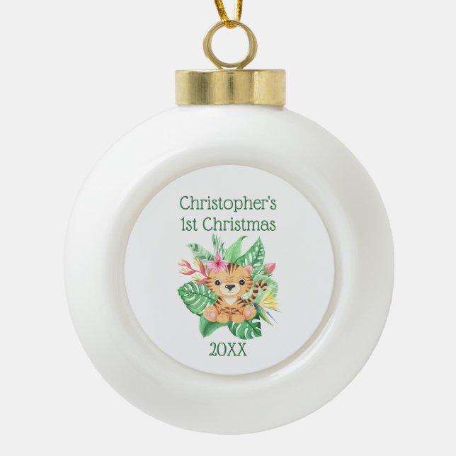 Boule En Céramique Personnaliser Baby First Christmas Baby Tiger (Devant)