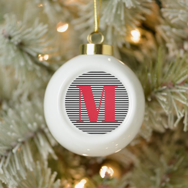 Boule En Céramique Personnaliser les rayures initiales de monogramme  (Arbre)