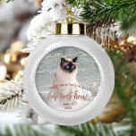 Boule En Céramique Pet Photo First Christmas Forever Accueil Rose Gol<br><div class="desc">Commémorez le premier Noël de votre animal de compagnie dans sa nouvelle maison avec ce magnifique ornement de gardien moderne. Le texte dit "Premier Noël dans ma maison de fourrure", avec les mots "fourrure-maison" dans l'élégant script rose en faux feuille d'or. Remplacez l'exemple d'image par une photo de votre chat...</div>