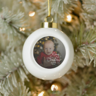 Boule En Céramique Photo de bébé pour un joyeux Noël