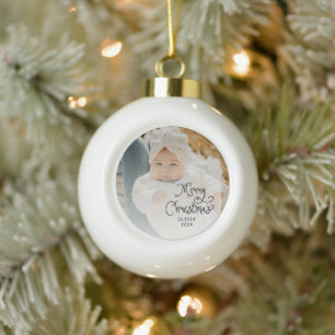 Boule En Céramique Photo de bébé pour un joyeux Noël