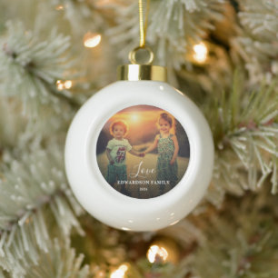 Boule En Céramique Photo de famille Love script nom de famille noël