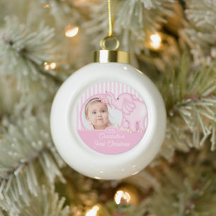 Boule En Céramique Photo du premier Noël de bébé éléphant