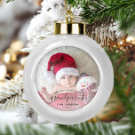 Boule En Céramique Photo Grand-parents First Christmas Black Script<br><div class="desc">Aidez-les à célébrer leur premier petit-enfant avec ce magnifique ornement moderne de gardiens. Le texte en noir "Notre premier Noël en tant que grands-parents", avec le mot "grands-parents" dans un élégant script d'écriture manuscrite avec des fioritures avant et après. Remplacez facilement l'image de l'échantillon par votre photo préférée du nouveau...</div>