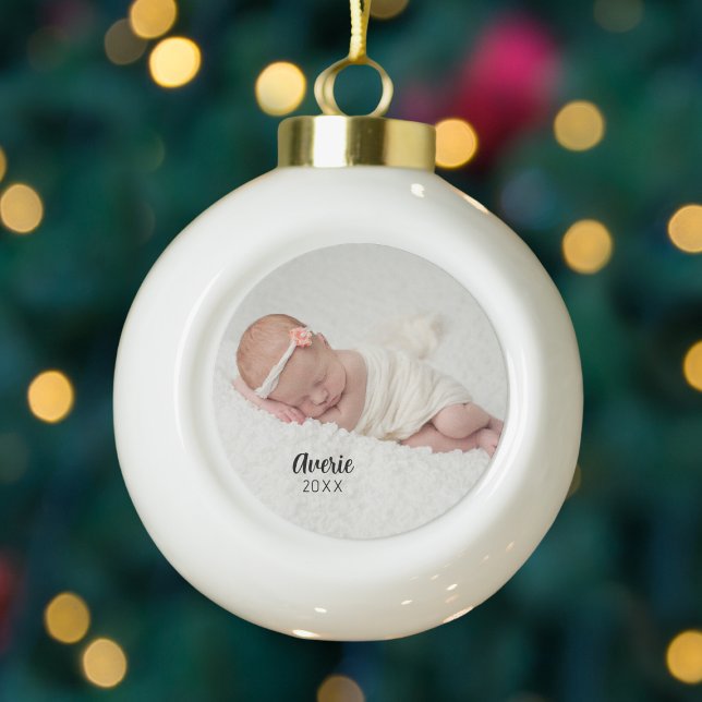 Boule En Céramique Photo personnalisée Bébé 1er Noël (Personalized Photo Baby 1st Christmas Ceramic Ball Christmas Ornament
)