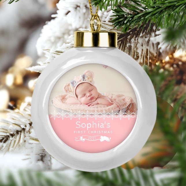 Boule En Céramique Pink Keepsaké Photo Baby Premier Noël (Créateur téléchargé)