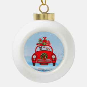 Boule En Céramique Pinscher miniature Chien en voiture avec le Père N