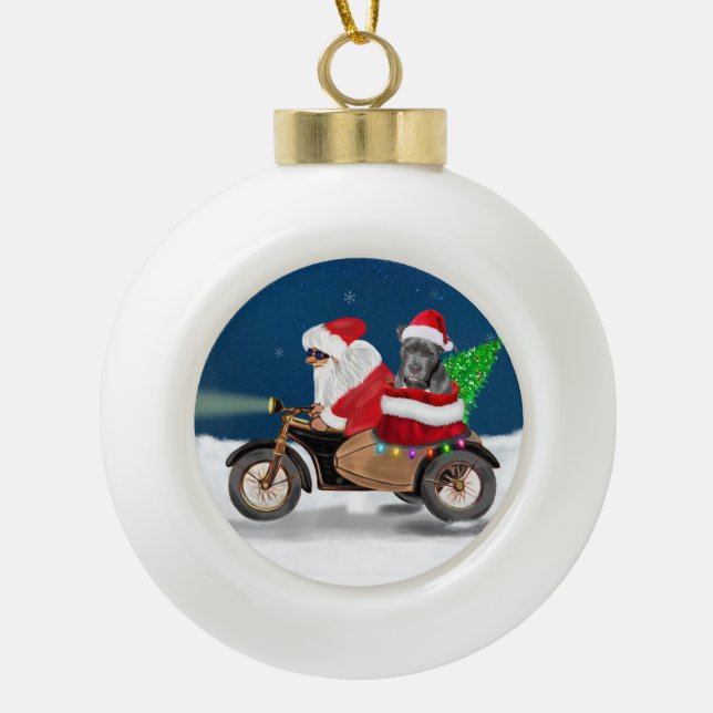 Boule En Céramique Pitbull Chien Noël Père Noël (Devant)