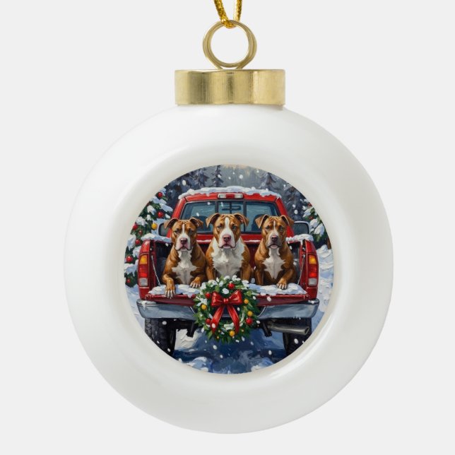 Boule En Céramique Pitbull Christmas Red Truck Holiday (Devant)