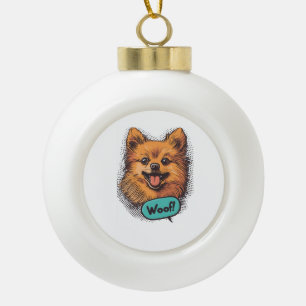 Boule En Céramique Pomeranian Pop Art � Chien de Bande Dessinée Rétro