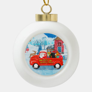 Boule En Céramique Poodé Chien Livraison de Noël Camion Neige