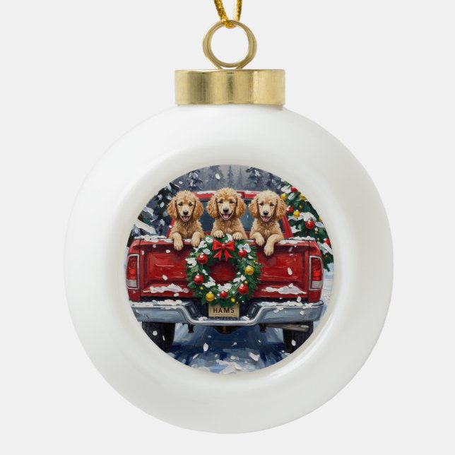 Boule En Céramique Poodle Christmas Red Truck Holiday (Devant)