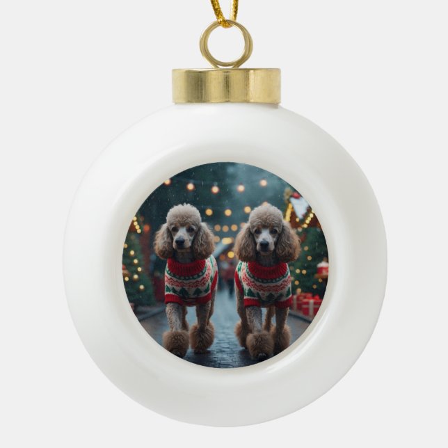 Boule En Céramique Poodle Dogs Christmas Snow Holiday  (Devant)