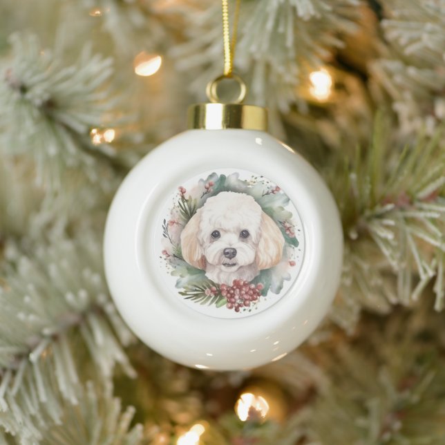 Boule En Céramique Poodle Noël Wreath Festive Pup (Arbre)