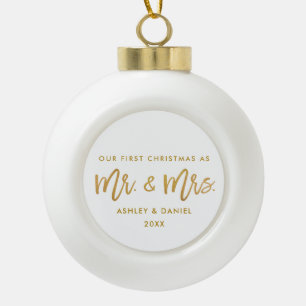 Boule En Céramique Premier M. Mme Gold de Noël de manuscrit moderne