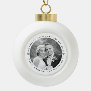 Boule En Céramique Premier Noël comme M. et Mme argent coeur photo