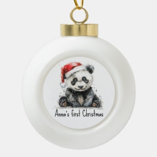 Boule En Céramique Premier Noël de bébé personnalisé Panda Santa aqua