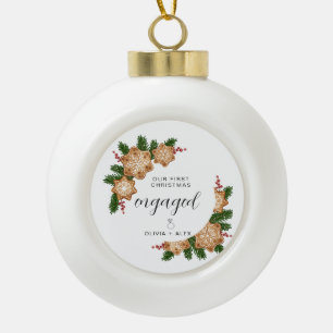 Boule En Céramique Premier Noël de fiançailles Cadeau de couple perso