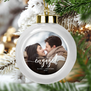 Boule En Céramique Premier Noël de fiançailles Photo personnalisée Éc