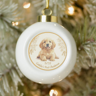 Boule En Céramique Premier Noël de Golden Retriever
