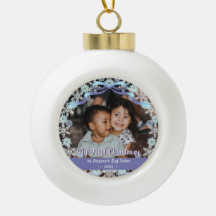 Boule En Céramique Premier Noël Grandma Snowflakes Ribbon Bleu clair