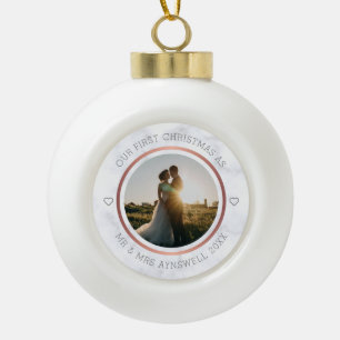Boule En Céramique Premier Noël Mr & Mrs Photo Elegant Marble