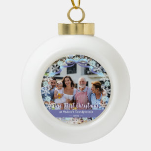 Boule En Céramique Premier Noël Nouveau Bébé Grands-parents Snowflake