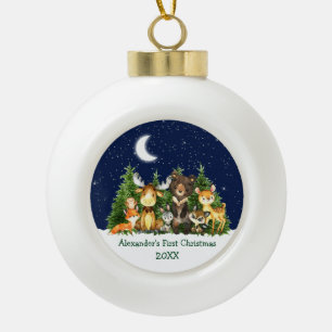 Boule En Céramique Première aquarelle de Noël pour bébé Forêt An