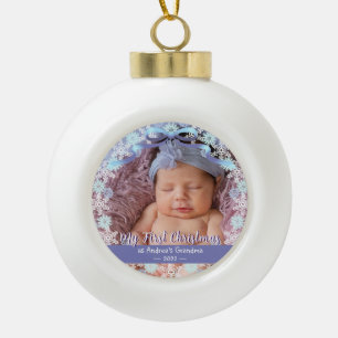 Boule En Céramique Première Grand-mère de Noël bleu doux ton pourpre