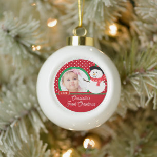 Boule En Céramique Première photo de Noël de Snowman Baby