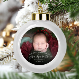 Boule En Céramique Premiers Noël des Grands-Parents Photo Écriture Bl