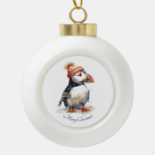 Boule En Céramique Puffin de Noël, personnalisable