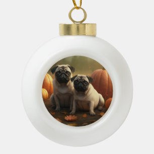 Boule En Céramique Pug Chiot Délice d'Automne Citrouille