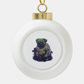 Boule En Céramique Pug zombie � Chien d'Halloween drôle et non mort