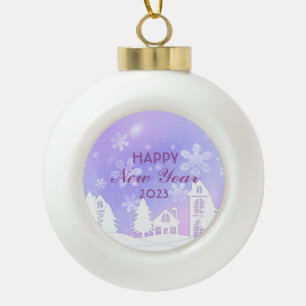 Boule En Céramique Purple Maison Blanche Neige Bonne Année 2023