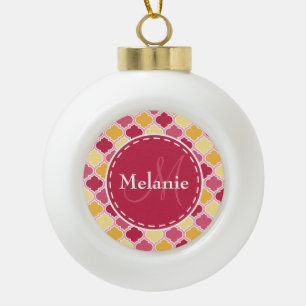 Boule En Céramique Quatrefoil jaune rose monogramme