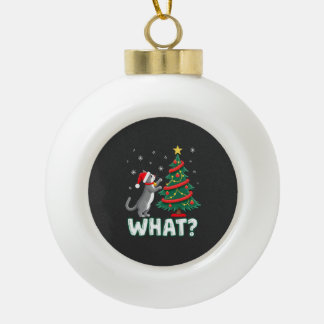 Boule En Céramique Quel chat drôle poussant l'arbre de Noël sur le ch
