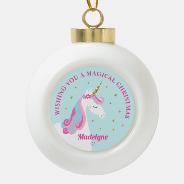 Boule En Céramique Rainbow Unicorn Aqua Noël personnalisé (Devant)