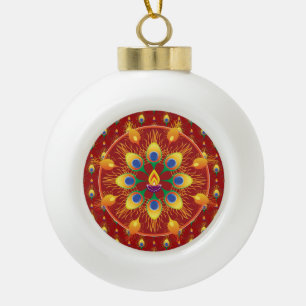 Boule En Céramique Rangoli de plumes de paons sur le motif